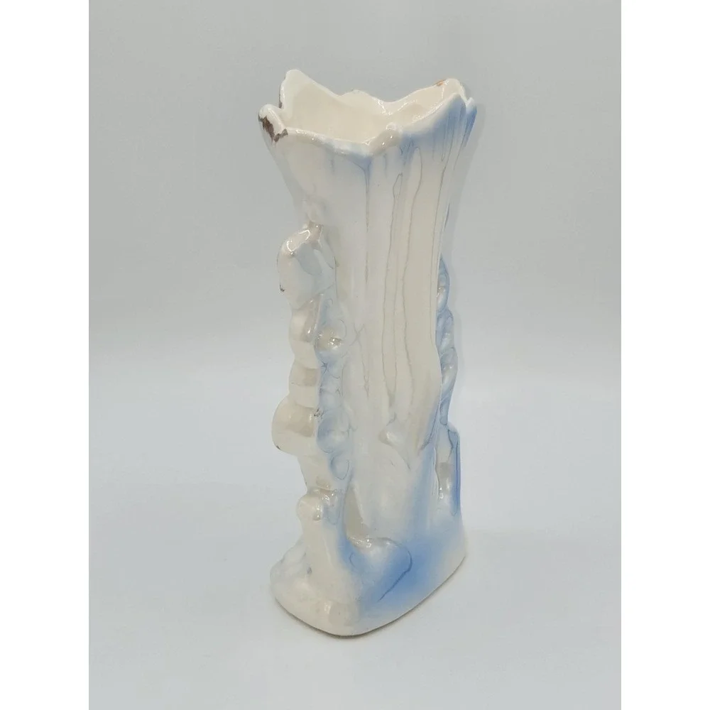 Vintage Victorian Style‎ Porcelain Spill Vase Blue White Gold Floral Mantel Vase